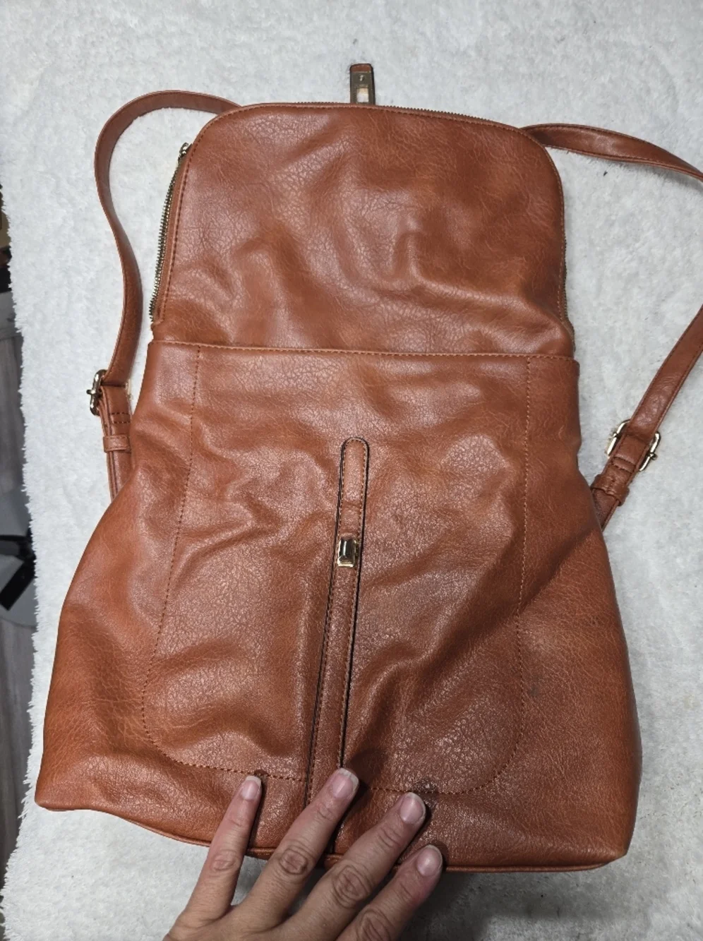 Women's Faux Leather Backpack Purse Brown Turn Lock